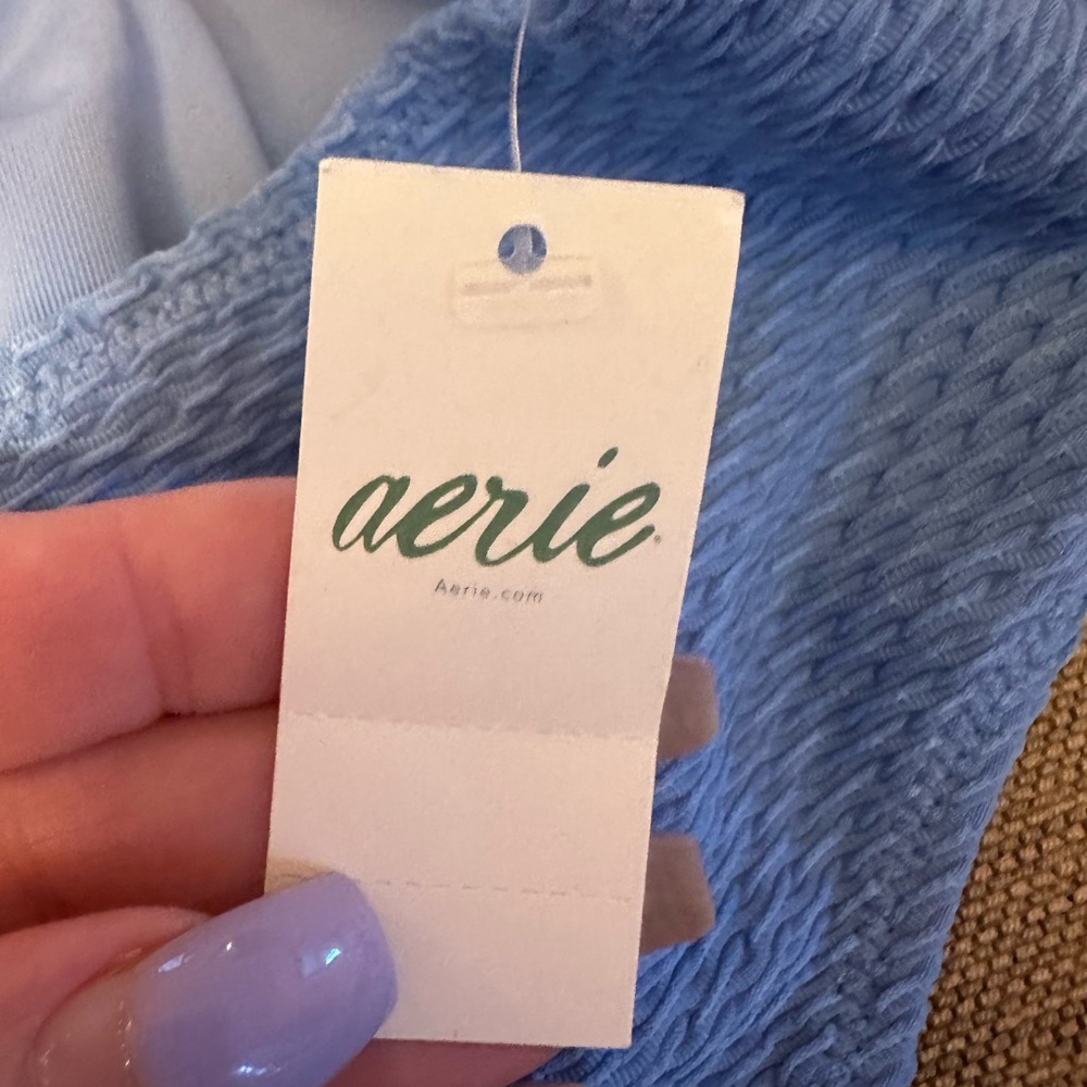 Aerie Textured High Waisted Full Coverage Bikini Top Size‎ Large Blue NWT - Picture 8 of 9